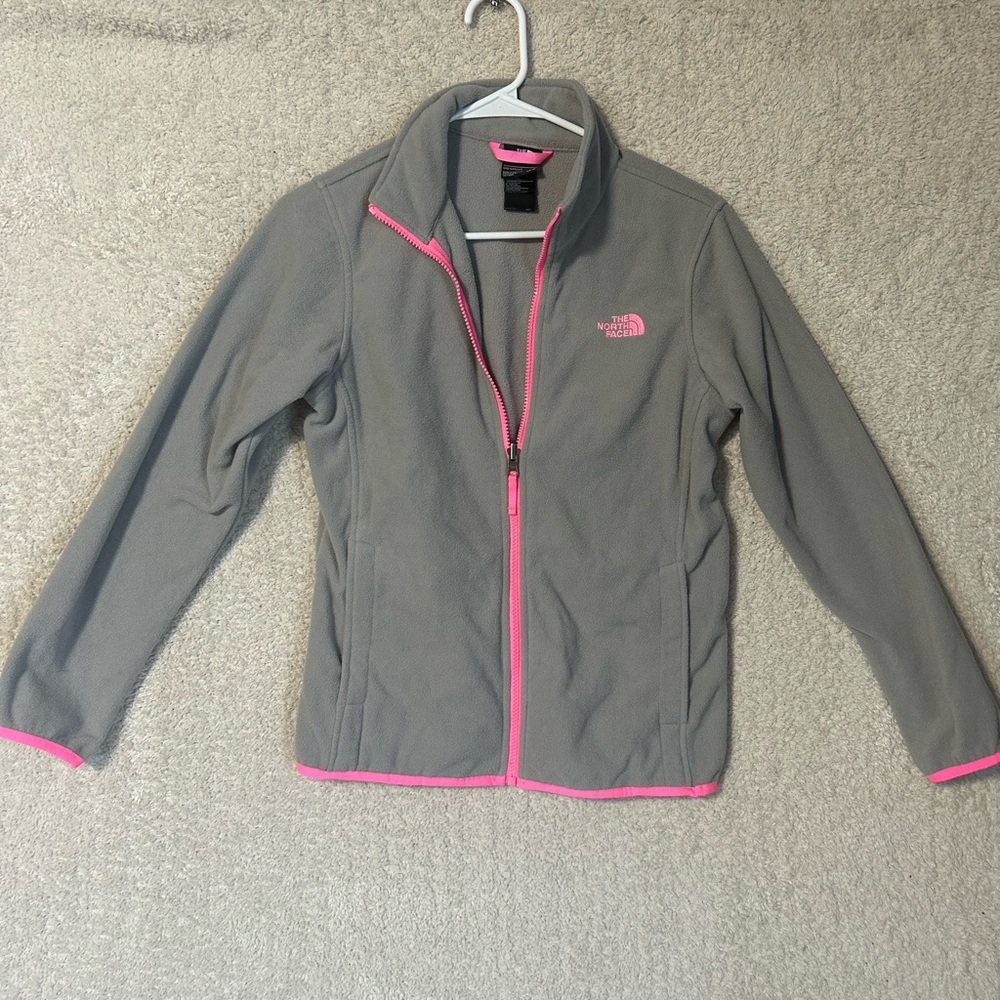 THE NORTH FACE Girls Sz L 14-16 Gray/Pink Trim Fleece Zip Front Jacket